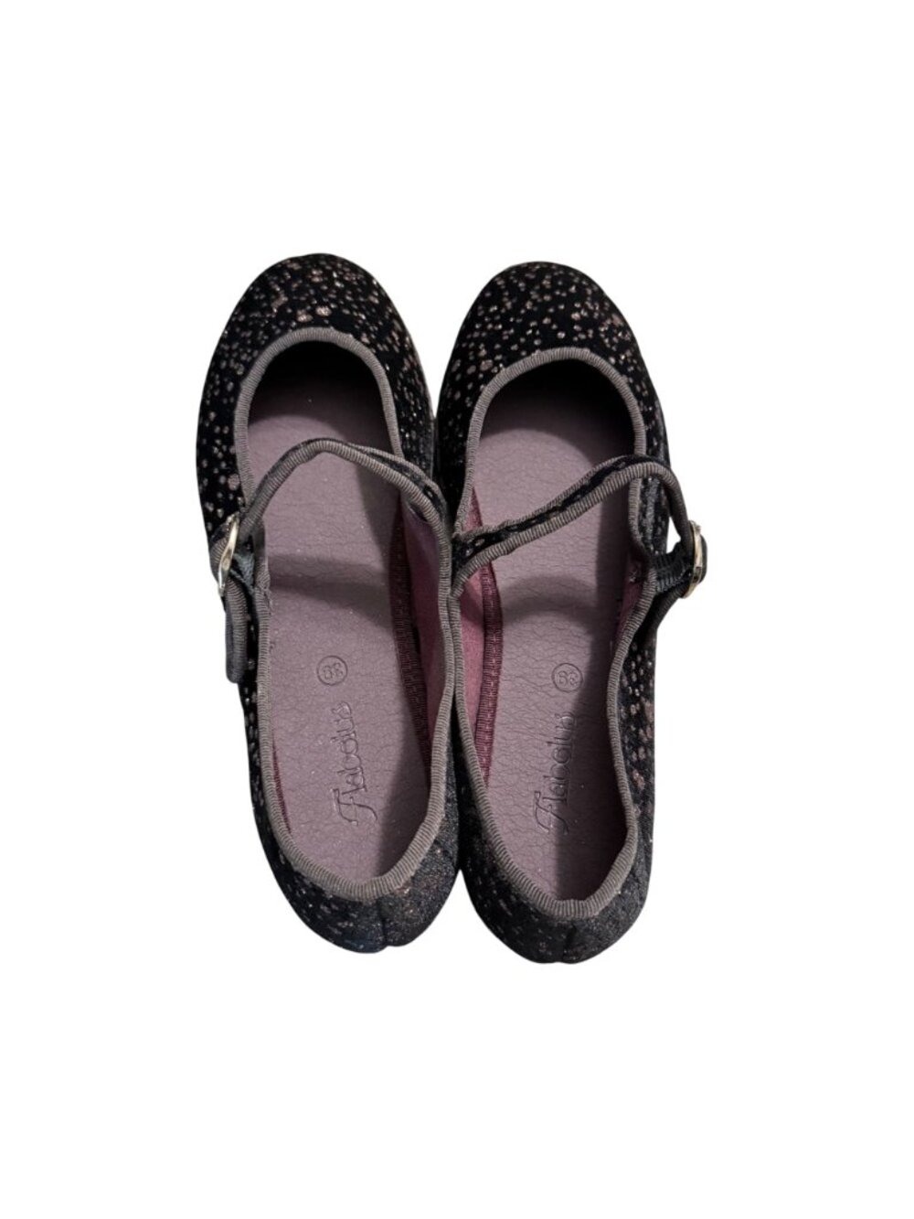NWOB Flabelus Mary Jane Ondine Black Velvet Rose Glitter Flats Womens EU39 US 8 - Picture 6 of 9